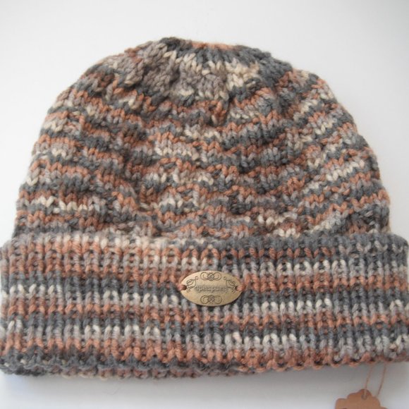 Hand Knitted Hat Toque Adult Size - L Acrylic Brown/Gray - 023 Hand knit by me - Picture 6 of 8